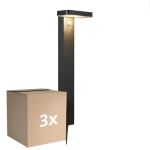 Flerpack 3x Nordlux Solar Piedestallampa Rica Fyrkant Rostfritt Stål Svart 4.5W 380lm - 830 Varm Vit |Rörelse- och Ljussensor
